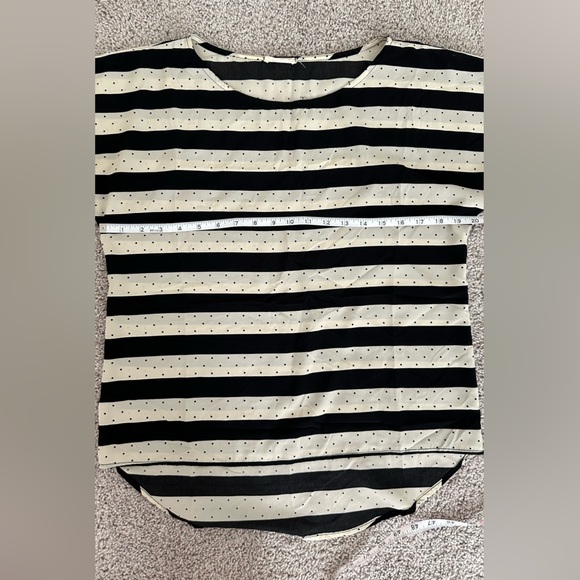 EVERLY Cream Black Striped Polka Dot Top Blouse Crew Neck Short Sleeve, medium - Picture 6 of 6